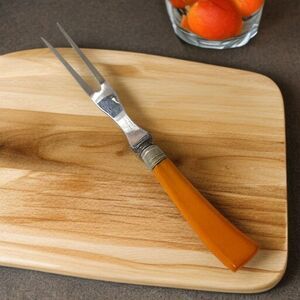 Bakelite Meat Serving Fork Dark Butterscoth Handle Stainless Steel Vintage USA